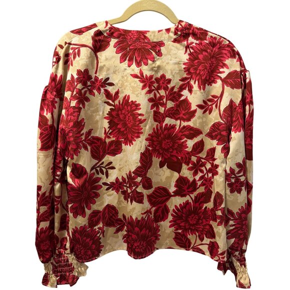 Cupid Red & Cream Floral Long Sleeve Blouse Sz M blouse. NWOT - Picture 10 of 12
